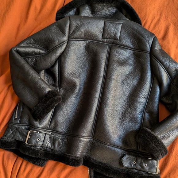 Vmemmy Vero Moda Black Vegan Leather Sherpa Sherling Jacket - Picture 5 of 9
